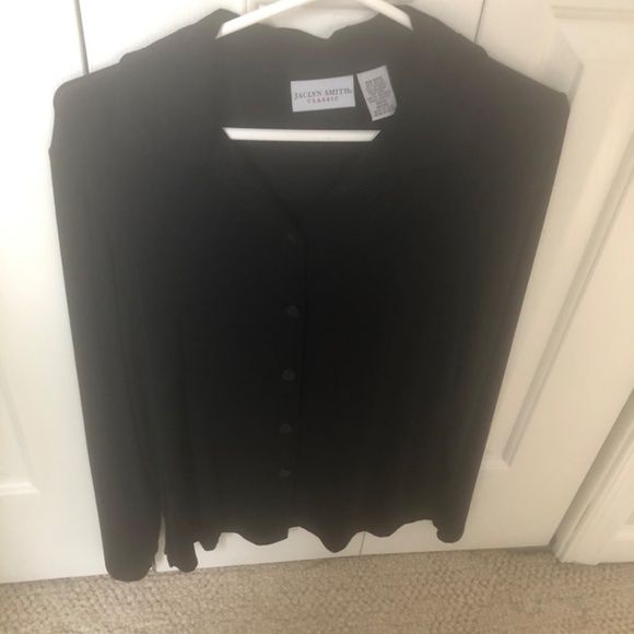 Jaclyn Smith Classic Black Button Up Dress Shirt (Soft & Silky) Size Medium Good - Picture 4 of 5